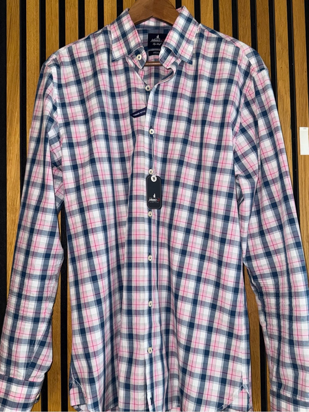 johnnie-O Top Shelf "Granger" Button-Down Shirt in Navy/Pink Plaid - NWT